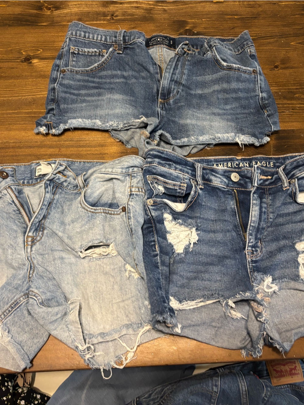American Eagle Outfitters Distressed Light and Medium Blue Denim Shorts Set